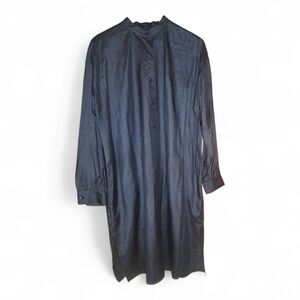Eileen Fisher Washed Silk Mandarin Collar Shirt Dress Ocean Midi Dress